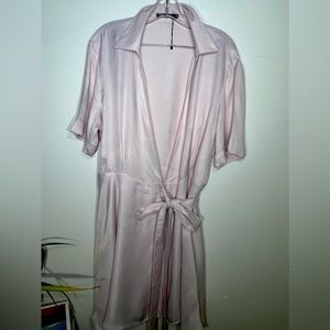 ZARA - XL/XXL - Dusty Pink Satin Feel Short Sleeve Wrap Dress w/ Collar - WO
